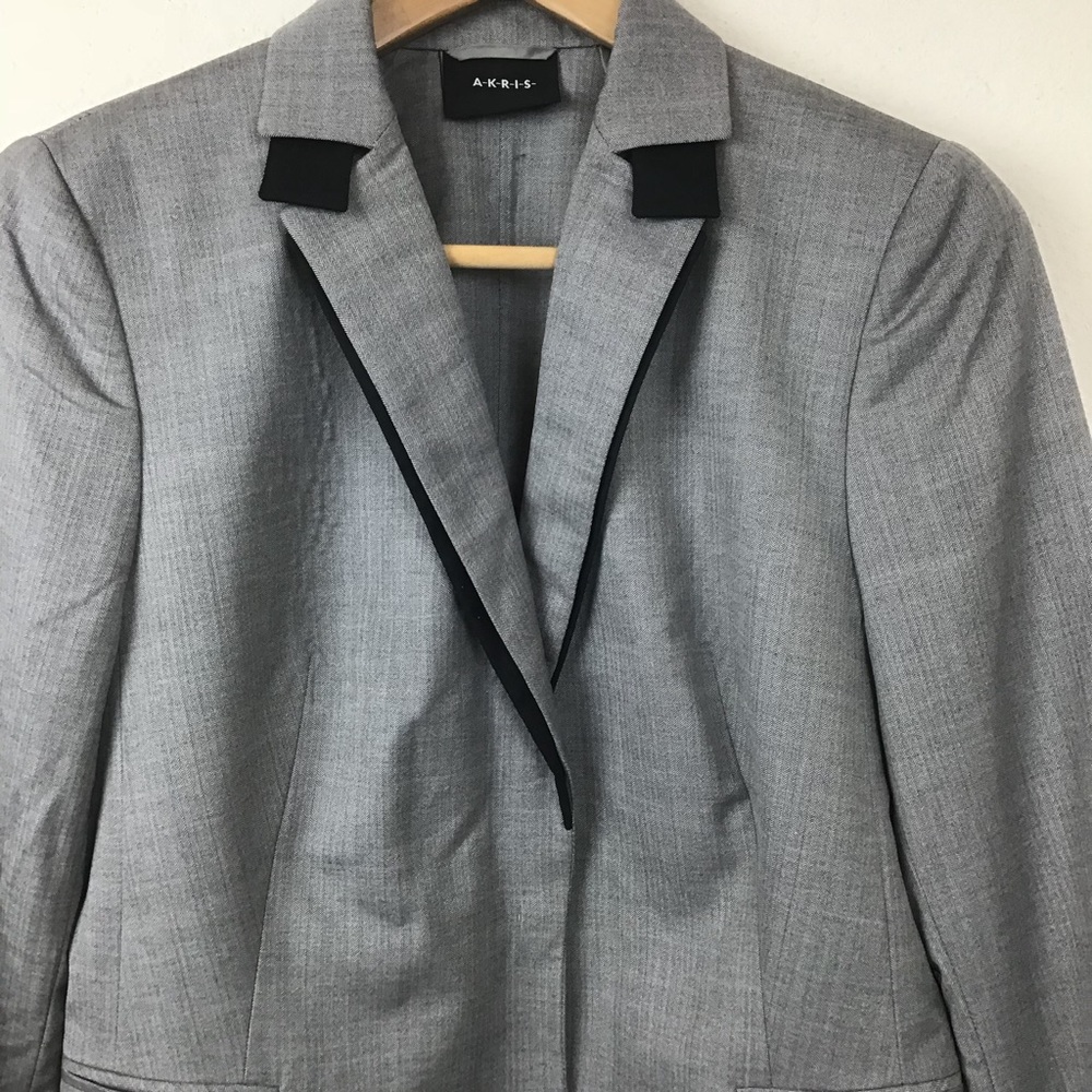 Akris Jacket Boyfriend Blazer Gray Black 8 Career - Picture 2 of 8